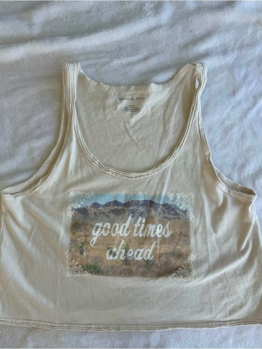 American Eagle 'Good Times Ahead' Graphic Tank - Cream
